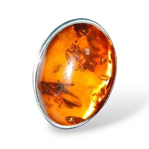 Vintage Sterling Silver Amber Cabochon Ring | Chunky Boho | Size 5